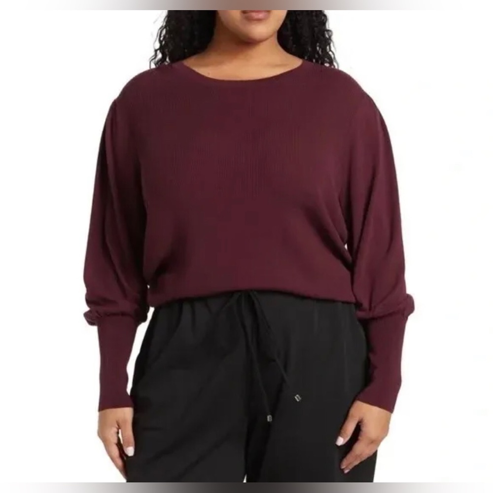 Halogen Puff Sleeve Sweater Burgundy Ribbed Cuffs 4XL